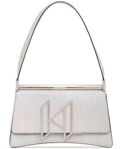 Karl Lagerfeld Ikons Small Leather Flap Shoulder Bag In Silver