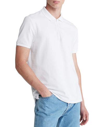 Calvin Klein Men's Tech Zip Polo Shirt In Brilliant White