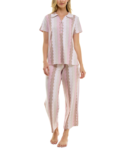Roudelain Women's 2-pc. Printed Notched-collar Pajamas Set In Chevron Stack Stripe