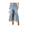 Edikted Women's Valencia Ruffle Slitted Denim Maxi Skirt In Blue