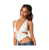 Edikted Cady Tie Front Halter Neck Stretch Cotton Top In White