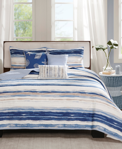 Madison Park Marina Printed 6 Piece Quilt Set, Full/queen In Blue