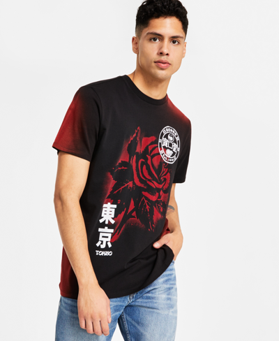 Guess Men's Cotton Short-sleeve Rose Graphic T-shirt In Jet Black Multi