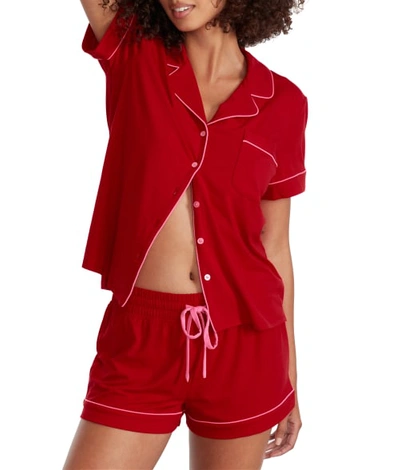 Bare Cool Jade Piped Shorts Set In Goji Berry