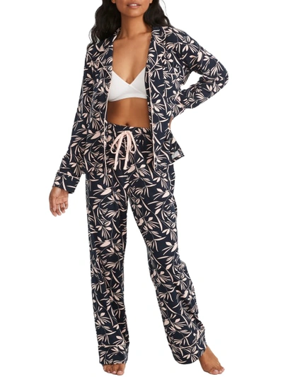 Bare Cool Jade Piped Pajama Set In Tossed Fronds