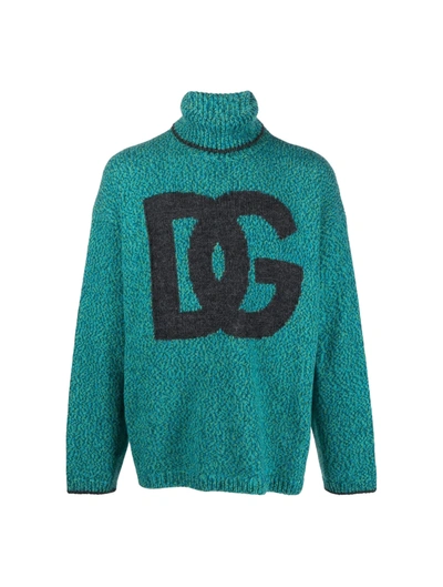 Dolce & Gabbana Intarsia-knit Logo Jumper In Blue