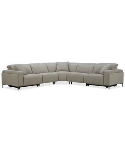 Furniture Adney 128" 5 Pc Zero Gravity Fabric Sectional With 2 Power Recliners, Created For Macy's In Dove