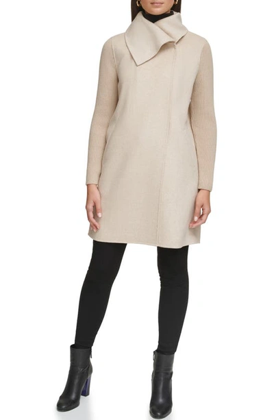 Kenneth Cole New York Asymmetric Collar Wool Blend Cloat In Oatmeal