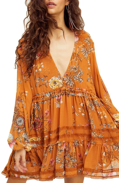 Free People Cherry Blossom Embroidered Mini Dress In Rust-orange In Red