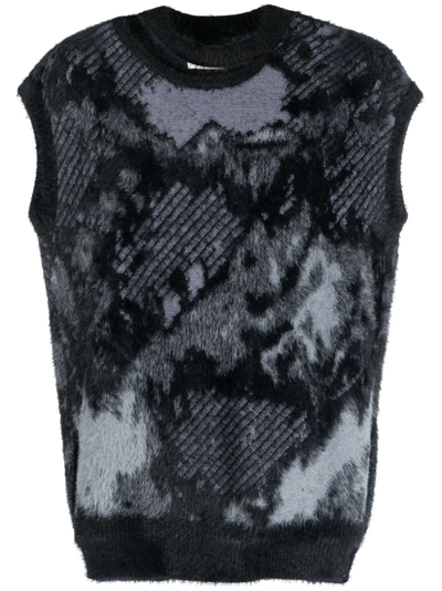 Feng Chen Wang Grey Crew Neck Knitted Waistcoat Top