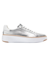 Cole Haan Women's Grandpro Topspin 25mm Metallic Leather Low-top Sneakers In Silver Talca/optic White