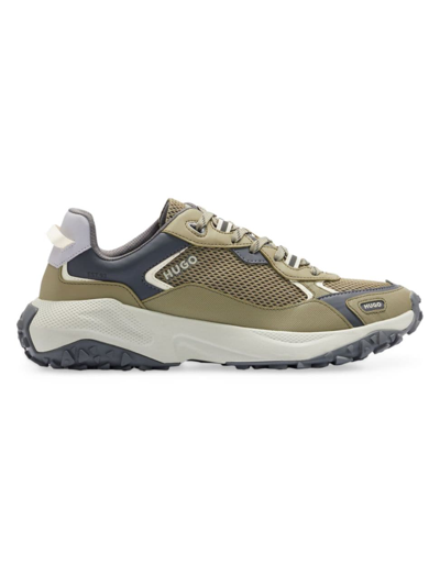 Hugo Boss Low-top Trainers With Open-mesh Uppers In Light Green