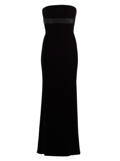 Giorgio Armani Strapless Strass Embellished Velvet Trumpet Gown In Solid Black