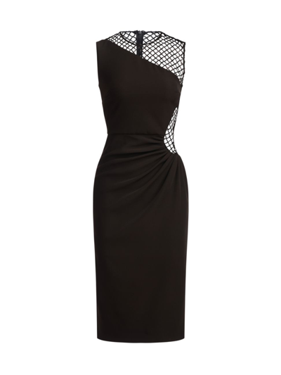 Halston Kenda Sleeveless Sequin Net Crepe Midi Dress In Black