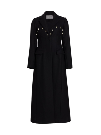 Lela Rose Pearlescent Beaded A-line Long Coat In Black