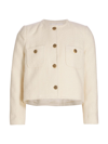 Ba&sh 'meredith' White Crop Jacket With Round Neck And Metal Buttons In Cotton And Wool Blend Woman In Ecru