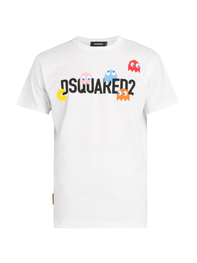 Dsquared2 Pac-man Logo Printed Cotton T-shirt In White