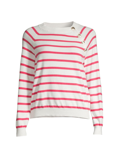 Emporio Armani Women's Striped Buttoned Knit Top In Striped Pink