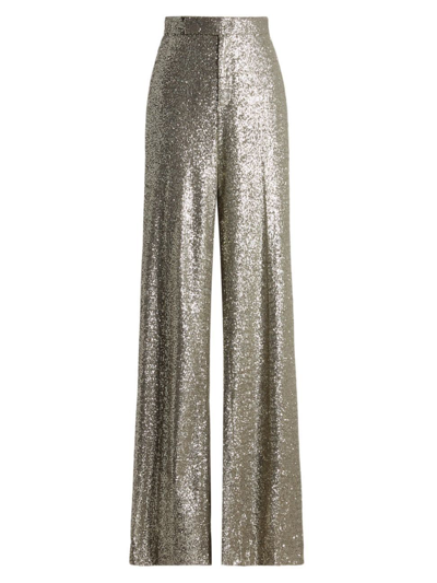 Ralph Lauren Welles Embellished Wide-leg Pants In Light Grey
