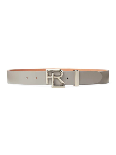 Polo Ralph Lauren Women's Monogram Buckle Leather Belt In Classic Light Grey