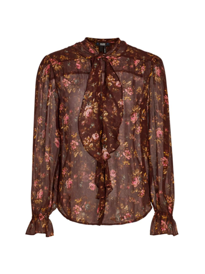 Paige Clemency Crinkled Long Sleeve Floral Blouse In Rosewood Multi