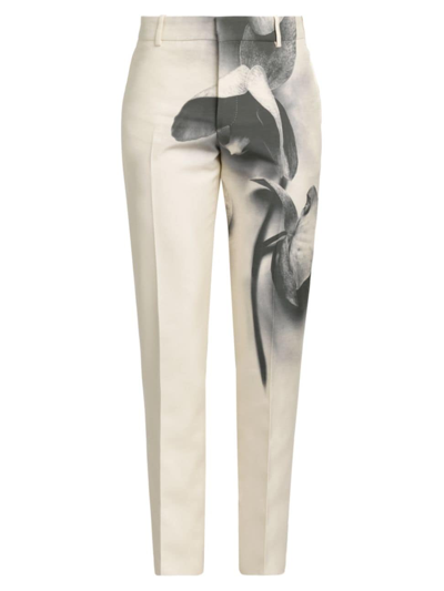 Alexander Mcqueen Orchid Cigarette Trousers In Putty/black