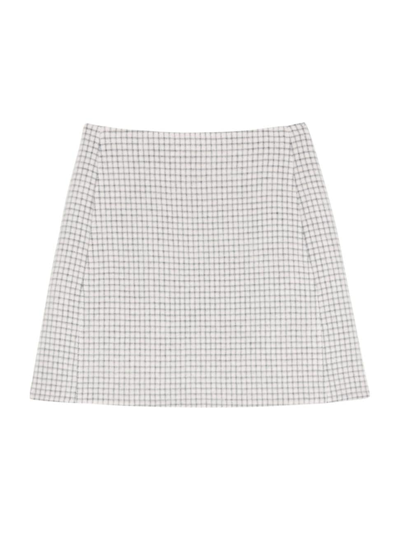 Theory High-waist Mini Check Wool Skirt In White
