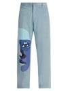 KIDSUPER MEN'S BLUE FACE GRAPHIC CORDUROY SUIT PANTS