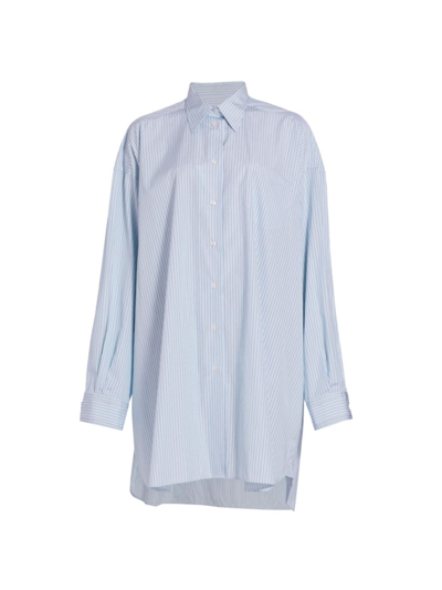 Maison Margiela Women's Striped Cotton Button-front Shirtdress In White Blue Stripes