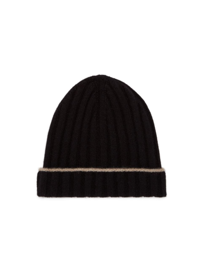 Brunello Cucinelli Men's Ribbed Cashmere Beanie In Black