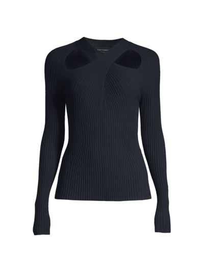 Emporio Armani Women's Cut-out Rib-knit Sweater In Navy