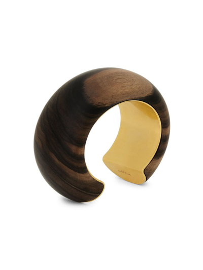 Saint Laurent Women's Chunky Cuff In Wood And Metal In Dark Brown And Gold