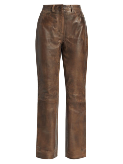 Remain Birger Christensen Women's High-rise Leather Trousers In Brown Sugar Comb