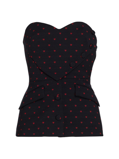 Lela Rose Women's Strapless Heart-print Bustier Top In Red Black