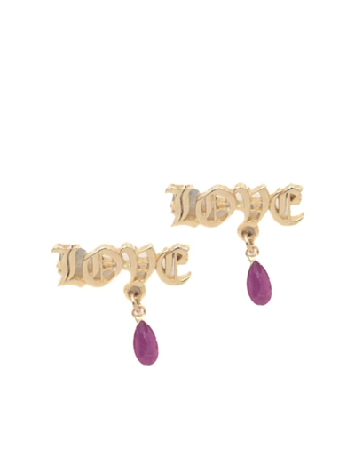 Loren Stewart Women's Grown Up Grunge 14k Yellow Gold & Ruby "love" Single Stud Earring