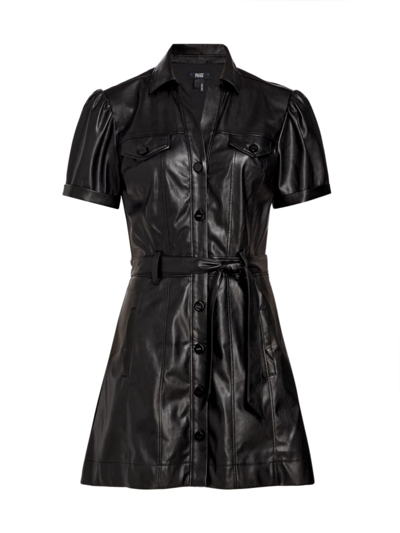 Paige Amina Faux-leather Belted Mini Shirtdress In Black