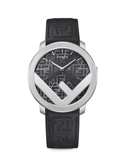 Fendi Men's F Is  Stainless Steel & Leather Strap Watch In Black