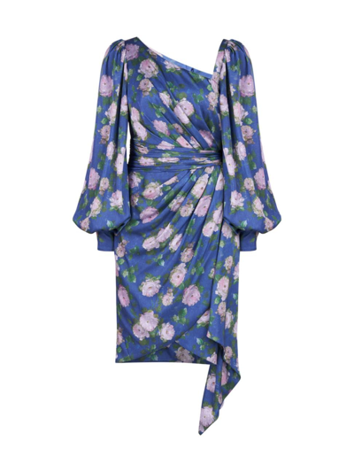 Theia Claudia Bishop-sleeve Floral-print Mini Dress In Moonlit Gardenia