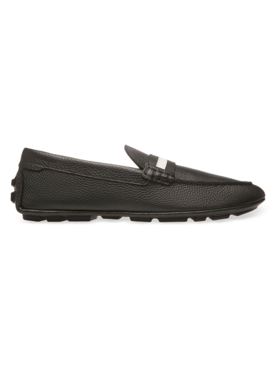 Bally Man Navy Blue Leather Karlos Loafers In Midnight