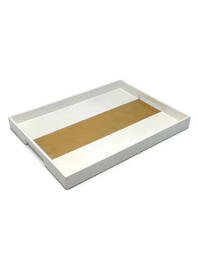 Tizo Striped Wood Tray In Gold White