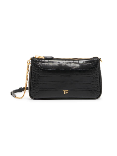 Tom Ford Mini Classic Grain Leather Zip Crossbody Bag In Black