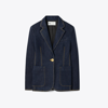 Tory Burch Denim Blazer In Dark Wash