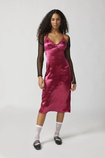 Urban Outfitters Uo Chloe Satin Slip Dress In Berry