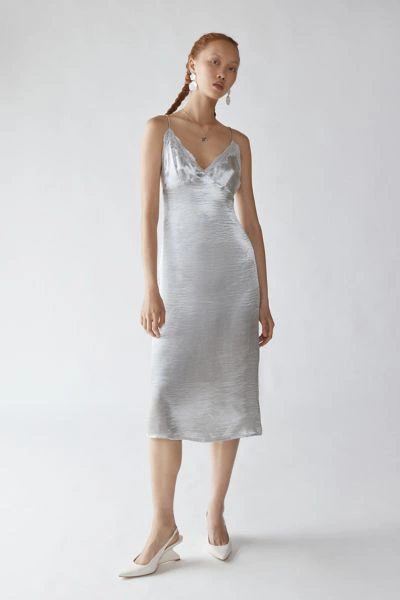 Urban Outfitters Uo Chloe Satin Slip Dress In Silver