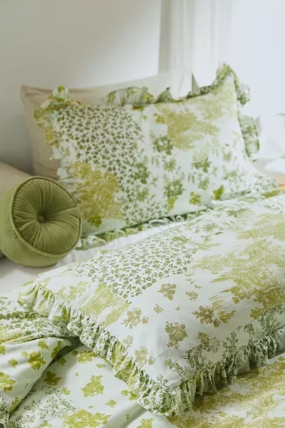 Urban Outfitters Ruffle Toile Sham Set In Green