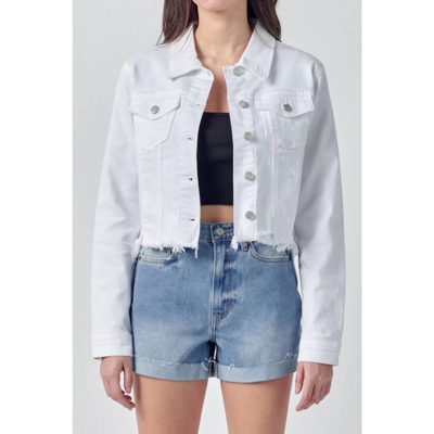 Cello Katrina Destroyed Fitted Denim Jacket In White