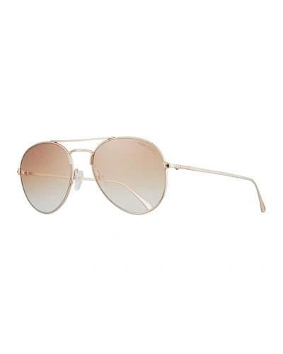 Tom Ford Women's Ace Mirrored Brow Bar Aviator Sunglasses, 54mm In Shiny Rose Gold/brown Mirror