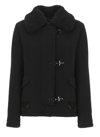 Fay Coat Fur Collar Leather Accents Side Pockets In Black