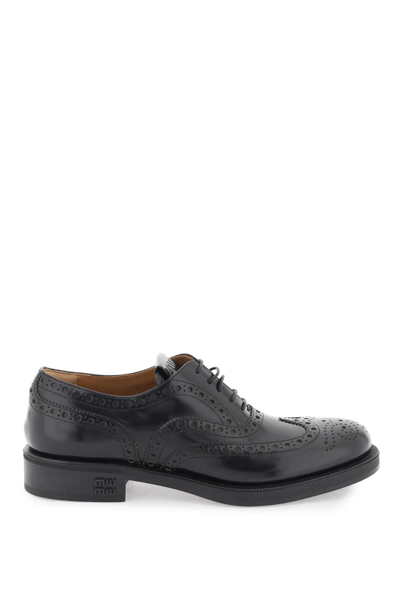 Miu Miu Leather Derby Lace-up Shoes In Black