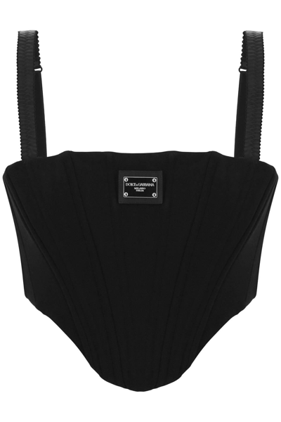 Dolce & Gabbana Logo-plaque Cropped Corset Top In Black
